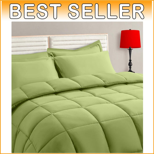 Luxurious Sage Green King Comforter Set - 7 Piece Reversible Bedding Bundle