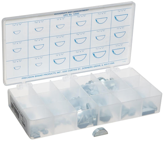 Alloy Steel Woodruff Key Assortment - 250 Sizes with Corrosion-Resistant Finish