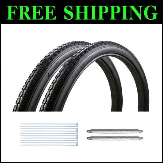 Puncture-Proof 24x1 3/8” Wheelchair Tires - Lightweight Solid Pair for Easy Use