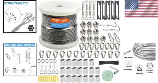 Durable Vinyl Coated 200FT Wire Rope Kit - Ideal for Garden and Outdoors