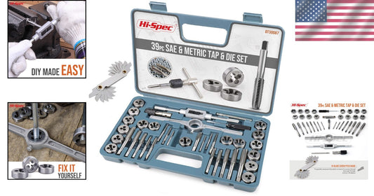 Complete 39-Piece SAE & Metric Tap and Die Tool Set with Screw Pitch Gauge