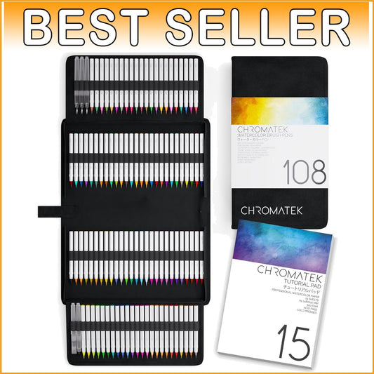 Artist-Approved 108 Watercolor Pens Set with Safe Aqua Brushes & Tutorials