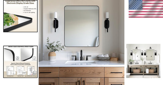 Elegant Matte Black 30x36 Mirror - Stainless Steel Frame for Modern Bathrooms