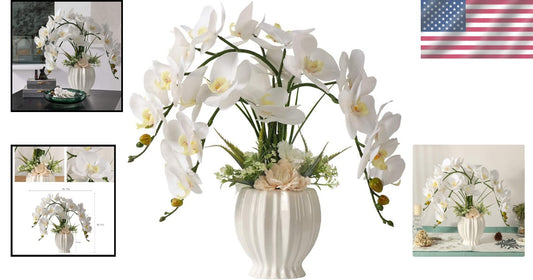 Lifelike Faux Orchid in White Pot - Ideal for Indoor Decoration and Centerpieces