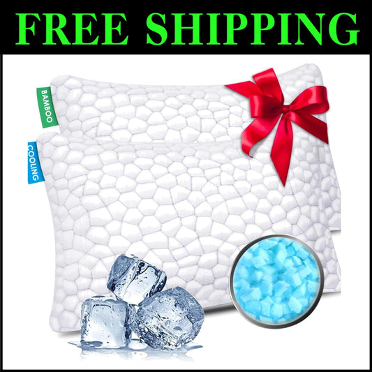 Luxury Cooling Gel Memory Foam Pillows - Adjustable Shredded Comfort (2 Pack)