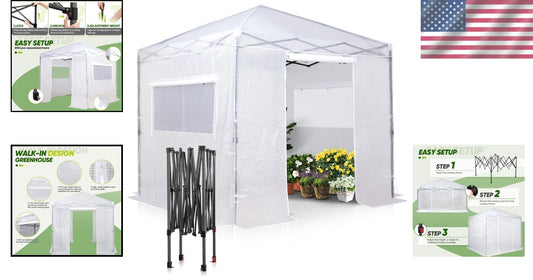Spacious 8x8 ft Portable Greenhouse with Roll-Up Zippers for Ideal Growth