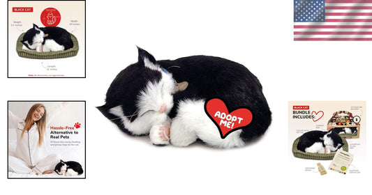 10.75 Inch Lifelike Stuffed Black & White Kitten - Ideal for Pet Lovers and Kids