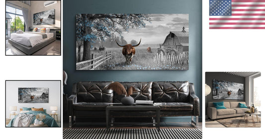 Western Decor 48x24 Longhorn Cow Canvas - Elevate Your Farmhouse Style