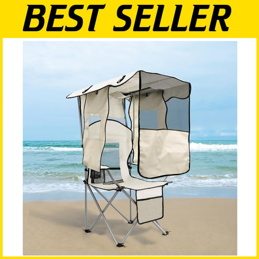 Heavy-Duty Camping Chair with Retractable Canopy & Extra Storage for Outdoors