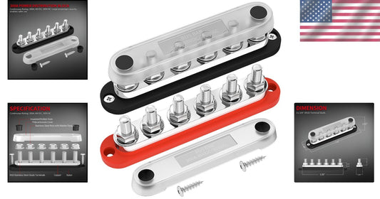 300A 12V Marine Power Distribution Block with Cover - 6 M10 Terminal Studs