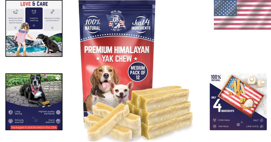Himalayan Yak Cheese Dog Chews - 12 Pack of Natural, Lactose-Free Treats