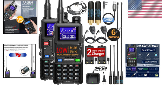 Rechargeable Ham Radio Walkie Talkies with NOAA Receiver and Speaker Mic, 2-Pack