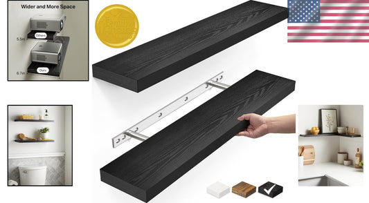 Rustic 22.5-Inch Floating Shelves - Wall-Mounted Wood Set of 2 for Stylish Decor