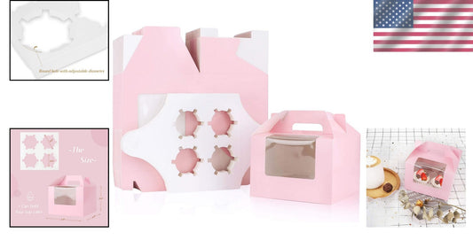 Elegant Pink Cupcake Boxes - 50 Pack with Inserts & Display Window, 5.9" x 5.9"