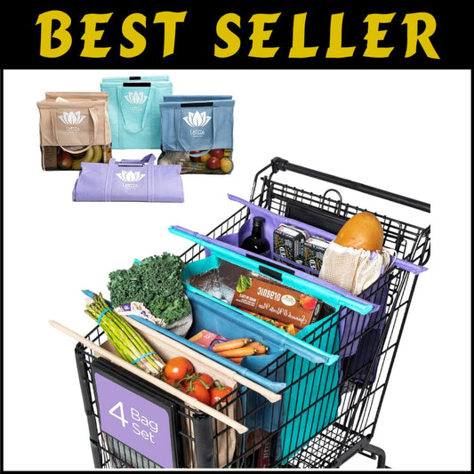 Set of 4 Vibrant Insulated Grocery Bags with Egg & Wine Holder - Eco-Friendly