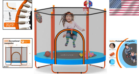5FT Super Bouncy Trampoline for Kids Aged 1-8 with Basketball Hoop & Dartboard