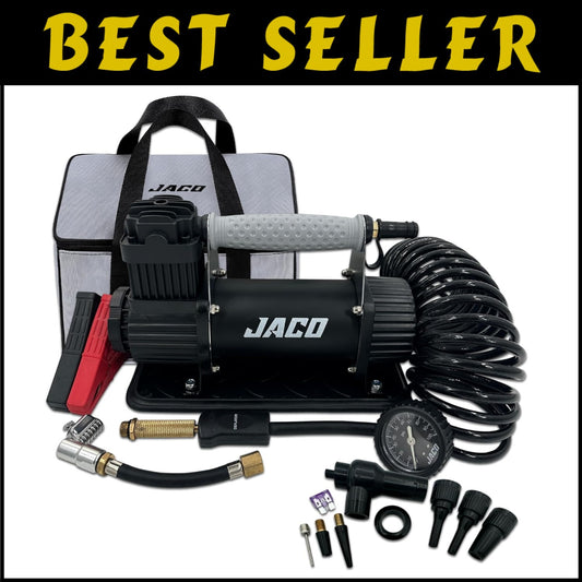 Compact JACO 12V Tire Inflator - 3.5 CFM High Flow with Quick Lock Air Chuck