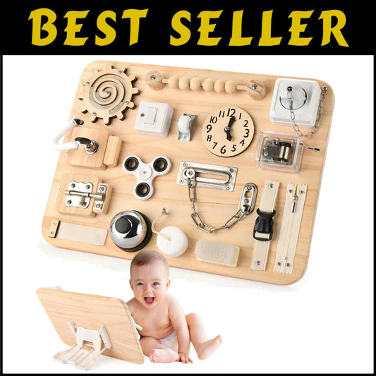 Montessori 18-in-1 Busy Board - Safe Wooden Sensory Toy for Toddlers 1-4 Years