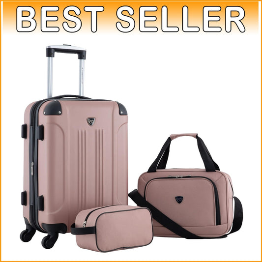 Chic Chicago Rose Gold Hardside Luggage Set - Expandable, 95 Liters of Capacity