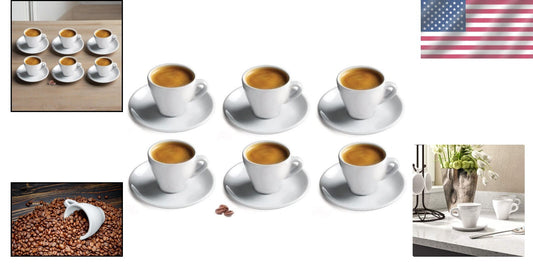 Classic Italian White Porcelain Espresso Cups Set of 6, 2 oz. - Durable & Ele...