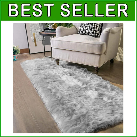 Elegant Grey Faux Fur Runner Rug 2x8 ft - Machine Washable & Fade Resistant