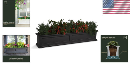 5-Foot Black Window Box with Overflow Drainage - Weatherproof Flower Planter