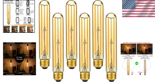 E26 LED Vintage Bulb 6W - Dimmable & Eye-Friendly, Warm White 2200K - 6 Pack