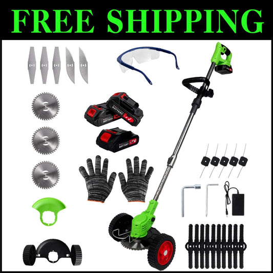 Lightweight Foldable Electric Grass Trimmer with Adjustable Height & Blades