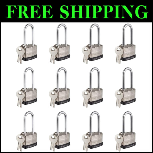 Comprehensive 12 Pack of Nickel Coated Keyed Alike Padlocks - Indoor/Outdoor Use