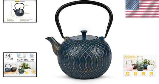 34 Oz Japanese Cast Iron Tea Kettle - Stovetop Safe with Stainless Steel Infuser