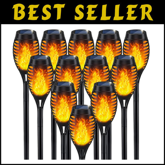 12-Pack Solar Flame Torch Lights - Waterproof Outdoor Decor for Patio & Garden