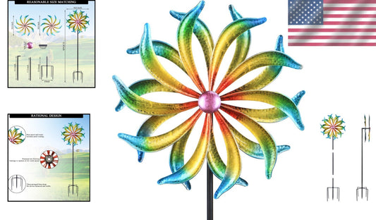 5FT Kinetic Metal Wind Spinner - Yellow Propeller for Outdoor Garden Decor