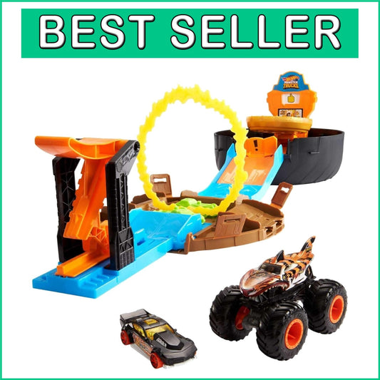 5-in-1 Monster Trucks Tire Arena - Launcher, Stunt Flip, 2 Mini Cars Included