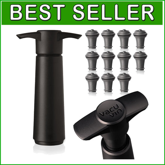Black Wine Saver Pump with 11 Reusable Stoppers - Easy-to-Use Preservation