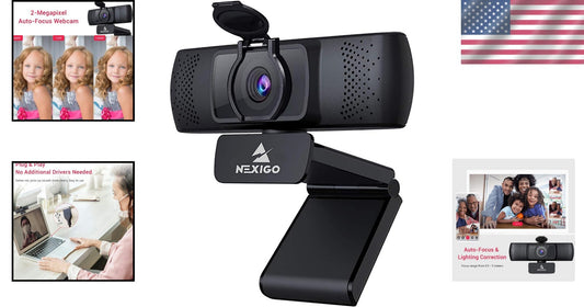 Full HD 1080P Webcam with Built-in Microphone & Auto Focus - For PC/Mac Use