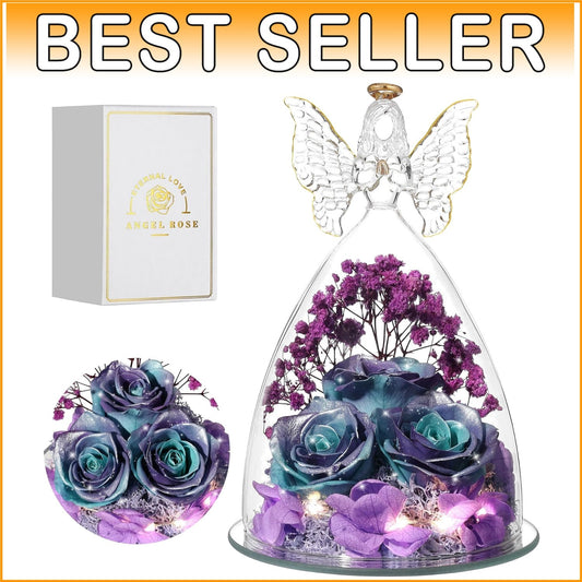 Eternal Roses in Glitter Blue-Purple Glass Angel Gift - Perfect for Mother's Day