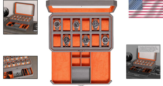 12 Slot Luxury Leather Watch Box with Valet Drawer - Elegant Storage Organizer