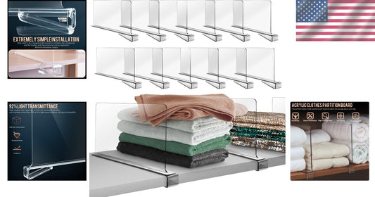Versatile 12 Pack Closet Shelf Dividers - Easy Installation & Space Optimization