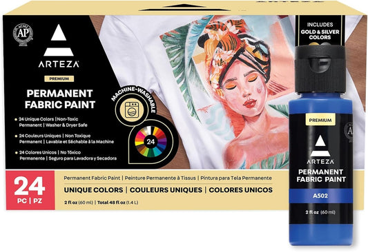 Versatile 24-Piece Acrylic Fabric Paint Set - Perfect for T-Shirts, Denim & More