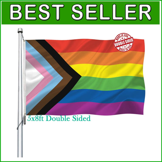 5x8 ft Sturdy Progress Pride Banner - Double-Sided Rainbow Flag for Celebrations