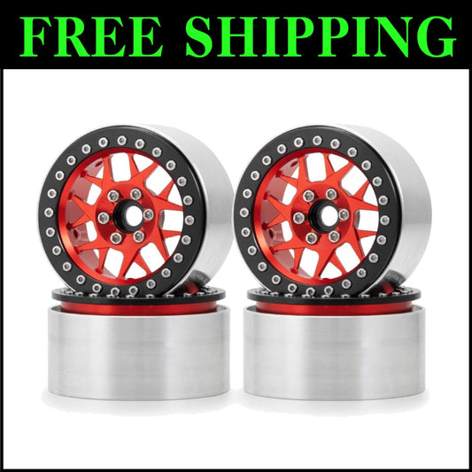 Stylish Red Beadlock Wheels - Upgrade Your 1/10 RC Crawler's Performance