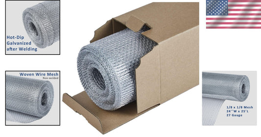 1/8 Inch Galvanized Hardware Cloth Roll 24''x25' - Durable Pest Control Solution