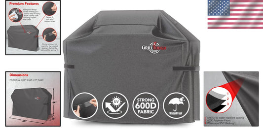 Adjustable Heavy-Duty Grill Cover – 60-Inch Waterproof, Fits Weber & Charbroil