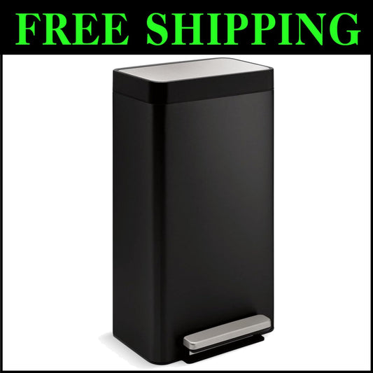 Compact 8-Gallon Rectangular Trash Can with Hands-Free Pedal - Office Kitchen