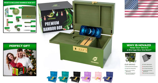 5-Compartment Locking Bamboo Box - Reinforced Storage with Customizable Tray