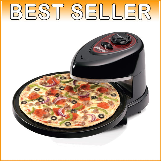 Energy-Efficient Rotating Pizza Oven - 12-Inch Nonstick Baking Pan, Black
