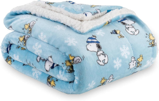 Heavyweight Snoopy & Woodstock Sherpa Blanket 90x90 - Cozy Travel Companion