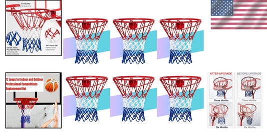 2025 Upgrade Basketball Nets - 12 Loops, Weatherproof, Fade-Resistant, 6 Pack
