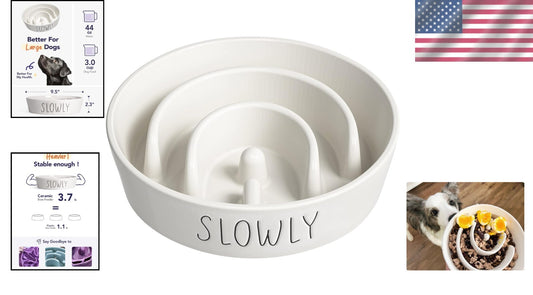 Ceramic Slow Feeder Dog Bowl - 3 Cups Non-Slip Puzzle Design for Healthy Eating