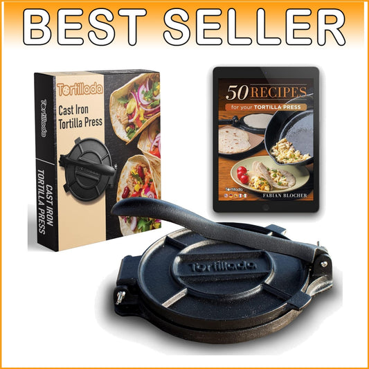 12-Inch Premium Cast Iron Tortilla Press with Recipe E-Book - Kitchen Essential